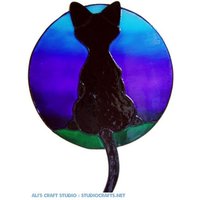 Sunset Cat Handbemalte Fensterklammer - Get The Look Of Stained Glass | Ref 595 Handarbeit Von Ali Es Craft Studio von AlisCraftStudio