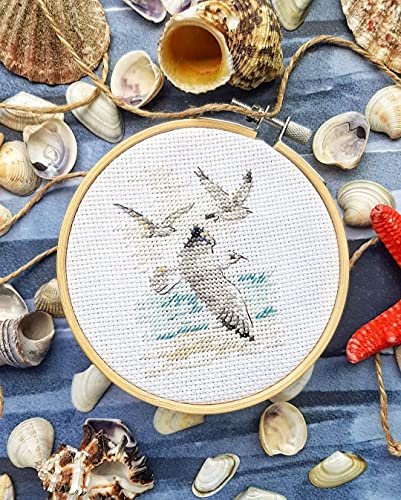 Kreuzstich-Stickset für Erwachsene, Kinder und Anfänger – Vögel – Wind aus dem Meer. Möwen, 6 x 9 cm, 14 Stück von Alisa