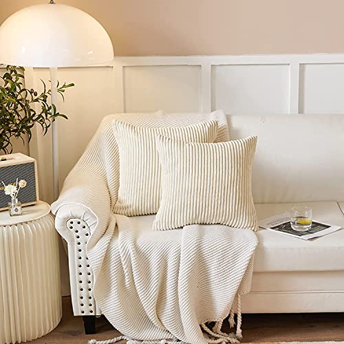 Alishomtll 2er Set Cord Kissenbezüge 45x45 cm Dekorative Kissenbezug Set Kordsamt Zierkissenbezug Super Weich Kord Kissenhülle Uni Kissen für Schlafzimmer Sofa, Beige von Alishomtll