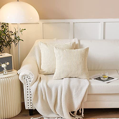 Alishomtll 2er Set Cord Kissenbezüge Dekorative Kissenbezug Set Kordsamt Zierkissenbezug Super Weich Kord Kissenhülle, Uni Kissen mit Reißverschluss für Schlafzimmer Sofa, 50x50 cm Beige von Alishomtll