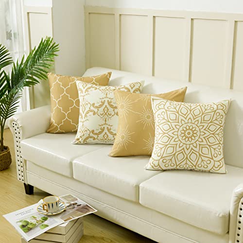 Alishomtll 4er Set Dekorative Kissenbezüge Weiche Kissenbezug Couchkissen Zierkissenbezug, Moderne Geometrische Kissenhülle mit Verstecktem Reißverschluss für Couch Schlafzimmer 45 x 45 cm Khaki von Alishomtll