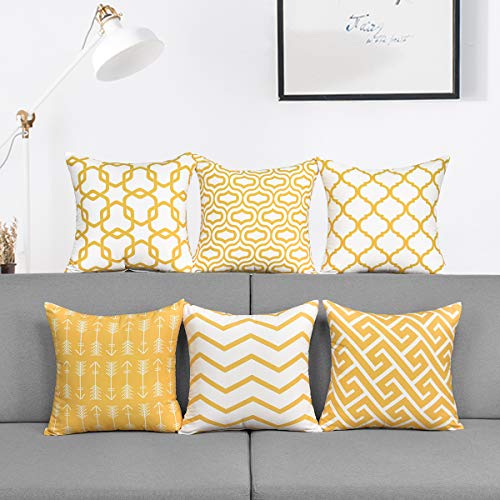 Alishomtll 6er Set Kissenbezug Outdoor Kissenhülle Geometrische Muster Zierkissenbezüge Deko für Couch Zimmer Polyester 45 x 45 cm, Gelb von Alishomtll