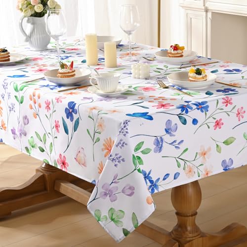 Alishomtll Blumen Tischdecke, Frühling Sommer Garten Laub Tischtuch, Outdoor Wasserdicht Abwaschbar Tischdecken, Küche Wohnzimmer Polyester Tischwäsche, Picknick Party Dekoration, 130x220cm von Alishomtll