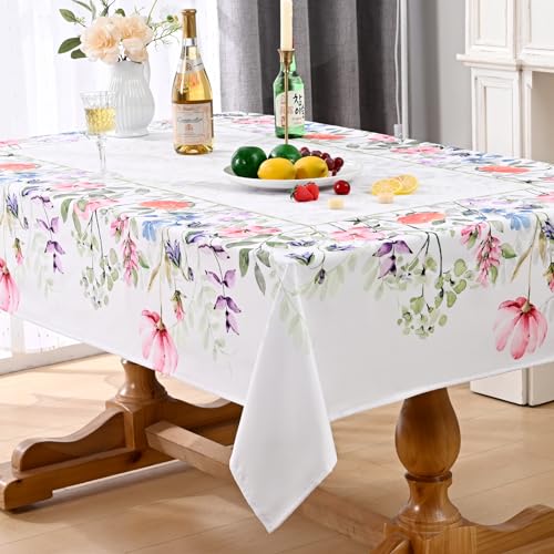 Alishomtll Blumen Tischdecke, Frühling und Sommer Garten Tischtuch, Outdoor Wasserdicht Abwaschbar Tischdecken, Küche Wohnzimmer Polyester Tischwäsche, Picknick Party Dekoration, 130x220cm von Alishomtll