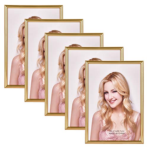 Alishomtll Gold Bilderrahmen 5er Set, 15x20cm, Fotorahmen mit HD-Acrylglas Bilderrahmen zum Aufhängen/Aufstellen Fotogalerie Display Kunststoffrahmen Set für Mehrere Bilder Fotos, Gold von Alishomtll