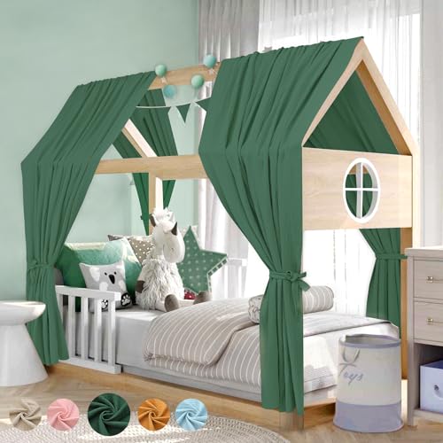 Alishomtll Hausbett Himmel Deko Set, 2 Betthimmel Hausbett aus 100% Baumwolle Musselin, 1 Wimpelkette 300cm, Kinderbett Baldachin Stoffhimmel für Mädchen Jungen Kinderzimmer, 135x270cm Grün von Alishomtll