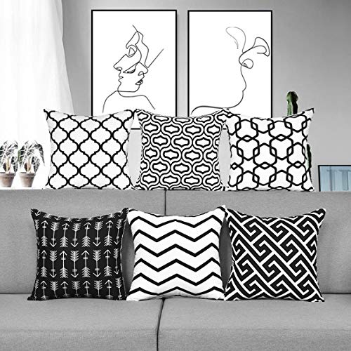 Alishomtll Kissenbezug Outdoor Kissenhülle Geometrische Muster Zierkissenbezüge Deko 6er Set für Sofa Zimmer Polyester 45 x 45 cm, Schwarz von Alishomtll