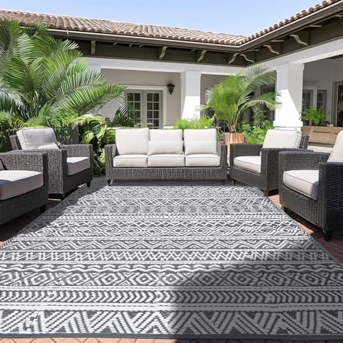 Alishomtll Outdoor Teppich Wetterfest 150x245cm, PP Wasserdichter Kunststoff Terrasse Teppich, Garten Balkon Wendbar UV-beständige Carpet, Außenteppich Camping für BBQ Picknick, Weiß Grau Alishomtll Outdoor Teppich Wetterfest 150x245cm, PP Wasserdichter Kunststoff Terrasse Teppich, Garten Balkon Wendbar UV-beständige Carpet, Außenteppich Camping für BBQ Picknick, Weiß Grau von Alishomtll