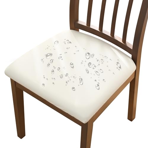 Alishomtll PU Stuhlbezug 4er/6er Set Stretch Leder Sitzbezüge Wasserdicht Sitzflächenbezug Abnehmbar Waschbar Esszimmerstuhl Hussen für Esszimmer Küche Hochzeit Garten Büro (Beige, 4 Stück) von Alishomtll