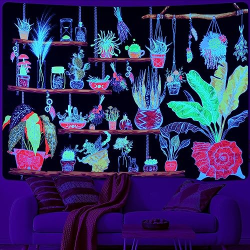 Alishomtll Pflanzen Wandteppich Bonsai Kaktus Wandbehang UV reaktive Pilz Fantasie Glühen im Dunkeln Wandtuch Gelbe Wandkunst für Schlafzimmer Wohnzimmer 210x150cm Alishomtll Pflanzen Wandteppich Bonsai Kaktus Wandbehang UV reaktive Pilz Fantasie Glühen im Dunkeln Wandtuch Gelbe Wandkunst für Schlafzimmer Wohnzimmer 210x150cm von Alishomtll