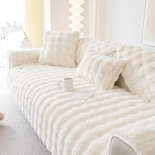 Alishomtll Plüsch Sofabezug Ecksofa 1/2/3/4 Sitzer, Universelle rutschfeste Sofa Überzug, L Form Couch Überzug Sofaschoner, Waschbar Sofaüberwurfe Sofadecke für Wohnzimmer, Beige 70x70cm von Alishomtll