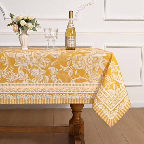Alishomtll Tischdecke, rechteckig, rechteckig, wasserdicht, waschbar, Blumenmuster, strapazierfähig, für Innen- und Außenbereich, 140 x 213 cm, Gelb von Alishomtll