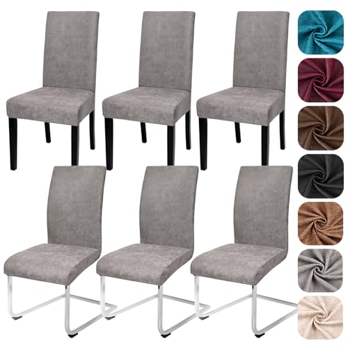 Alishomtll Sämischleder Stuhlhussen 4er/6er Set Vintage PU Stretch Stuhlbezug Elastische Universal Esszimmer Stuhlbezüge Abnehmbar Waschbar Stühle Schutz für Küche Restaurant Hotel (Grau, 6 Stück) von Alishomtll