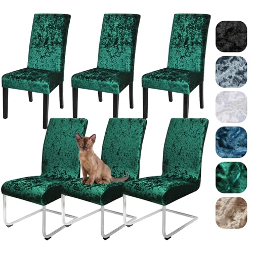 Alishomtll Samt Stuhlhussen 4er/6er Set Zerknitterter Samt Stretch Stuhlbezug Schwingstühle Elastische Hussen Abnehmbare Waschbarer Stühle Schutz für Esszimmer Party Bankett Hochzeit (Grün, 6 Stück) Alishomtll Samt Stuhlhussen 4er/6er Set Zerknitterter Samt Stretch Stuhlbezug Schwingstühle Elastische Hussen Abnehmbare Waschbarer Stühle Schutz für Esszimmer Party Bankett Hochzeit (Grün, 6 Stück) von Alishomtll
