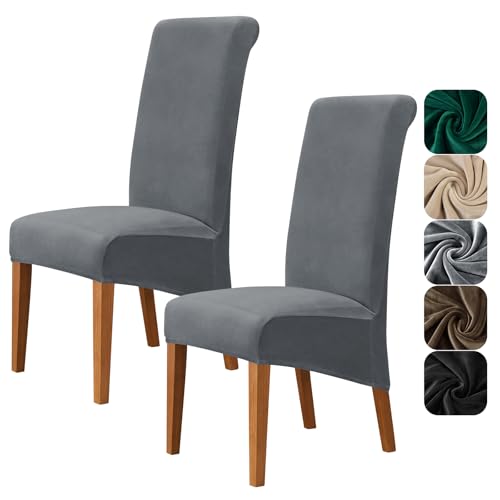 Alishomtll Samt Stuhlhussen XL 2er Set Universal Stretch Stuhlbezug für Schwingstühle Große Esszimmerstühle Bezug Waschbar Abnehmbar Stühle Schutz für Küche Bankett Hochzeit Party (Grau, 2 Stück) von Alishomtll
