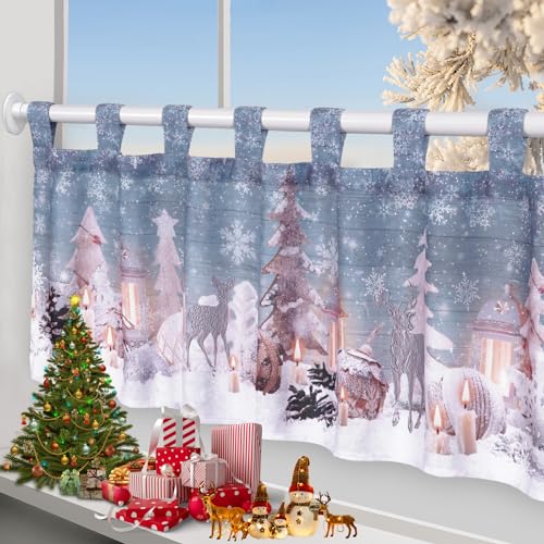 Alishomtll Scheibengardine Weihnachten Gardine, Romantisch Bistrogardine Hanging Curtain, Vorhänge mit Schlaufen, kurz Gardine für Küche Kinderzimmer 45x120 cm (Vintage Schnee) von Alishomtll