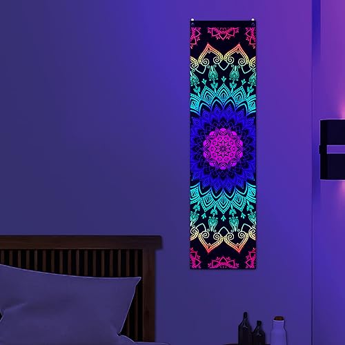 Alishomtll Schwarzlicht Mandala Wandteppich Wandbehang UV Reaktive Böhmische Vertikale Wandtuch Indischen Pfau Trippy Hippie Wandteppich für Schlafzimmer Wohnzimmer 120x32.5cm von Alishomtll