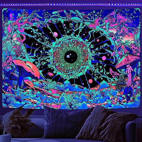 Alishomtll Schwarzlicht Wandteppich, Abstrakte Bunter Hippie Wandteppich, Psychedelic Wandteppich Aesthetic Wandbehang, UV Kunst Wandtuch, für Schlafzimmer Dekoration 150x130cm von Alishomtll