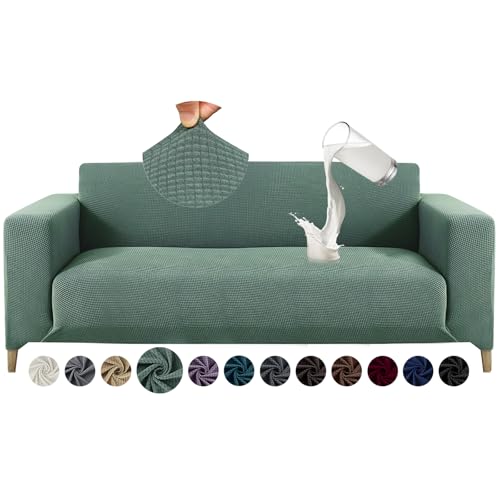 Alishomtll Sofa Überzug 3 Sitzer Stretch Sofabezug Universal Wasserdicht Couch Überzug Sofaüberwürfe Elastische Jacquard Couchbezug rutschfest Sofaschoner für Hunde Katzen (185-230cm, Matchagrün) von Alishomtll