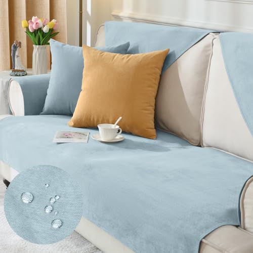 Alishomtll Sofabezug 1/2/3/4 Sitzer, Universelle Wasserdicht Sofa Überzug Ecksofa, L Form Couch Überzug, Hund Katze Anti-rutsch Sofaüberwurfe Sofaschoner für Wohnzimmer (Blau, 110x160cm) von Alishomtll