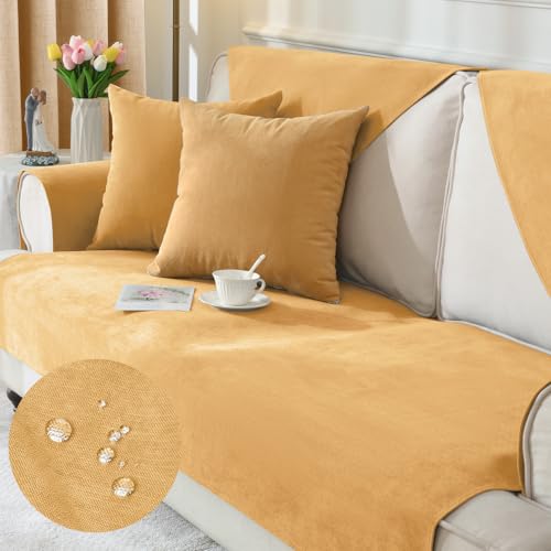 Alishomtll Sofabezug 1/2/3/4 Sitzer, Universelle Wasserdicht Sofa Überzug Ecksofa, L Form Couch Überzug, Hund Katze Anti-rutsch Sofaüberwurfe Sofaschoner für Wohnzimmer (Gelb, 70x120cm) von Alishomtll