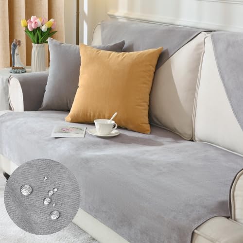 Alishomtll Sofabezug 1/2/3/4 Sitzer, Universelle Wasserdicht Sofa Überzug Ecksofa, L Form Couch Überzug, Hund Katze Anti-rutsch Sofaüberwurfe Sofaschoner für Wohnzimmer (Hellgrau, 70x150cm) von Alishomtll