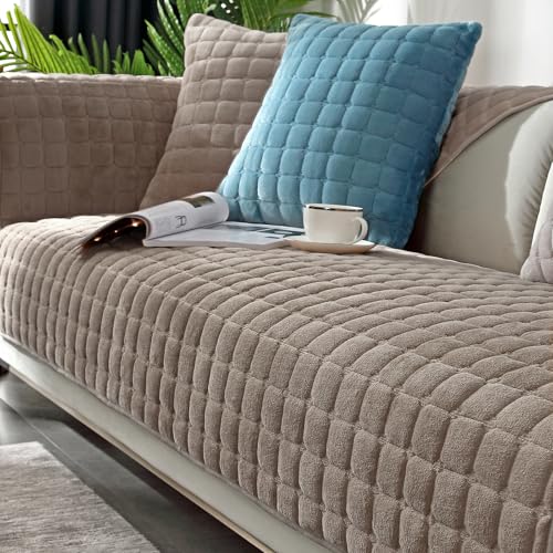Alishomtll Sofabezug 1/2/3/4 Sitzer, Weich Universelle Sofaschoner Sofa Überzug, L Form Couch Überzug, Hund Katze Anti-rutsch Sofaüberwurfe Sofaschoner für Wohnzimmer (Braun, 90x240cm) von Alishomtll
