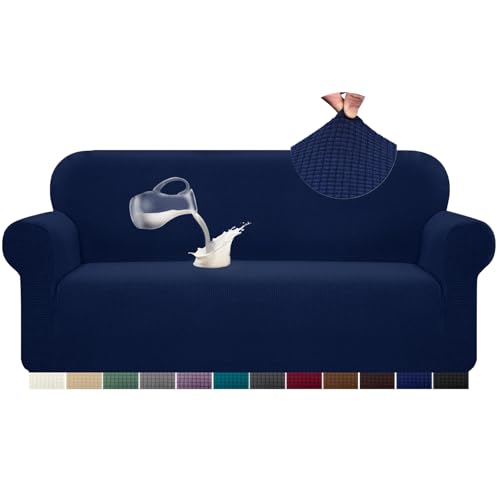 Alishomtll Sofa Überzug 3 Sitzer Stretch Sofabezug Universal Wasserdicht Couch Überzug Sofaüberwürfe Elastische Jacquard Couchbezug rutschfest Sofaschoner für Hunde Katzen (185-230cm, Dunkelblau) von Alishomtll