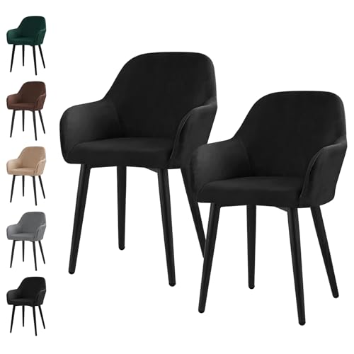 Alishomtll Stretch Samt Stuhlhussen 2er Set Universal Sesselbezug Stuhlbezug mit Armlehnen Abnehmbare Waschbar Esszimmerstühle Bezug für Küche Esszimmer Bankett Hochzeit Party (Schwarz, Large) von Alishomtll