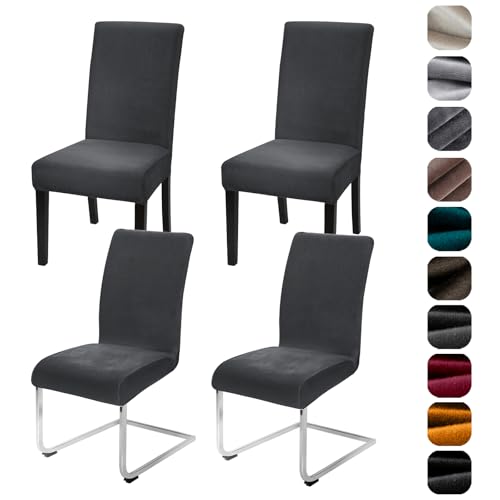 Alishomtll Stretch Samt Stuhlhussen 4er/6er Set Velvet/Velour Stuhlbezug Schwingstuhl Elastische Hussen Waschbarer Stühle Schutz für Küche Restaurant Hotel Bankett Hochzeit (Dunkelgrau, 4 Stück) von Alishomtll