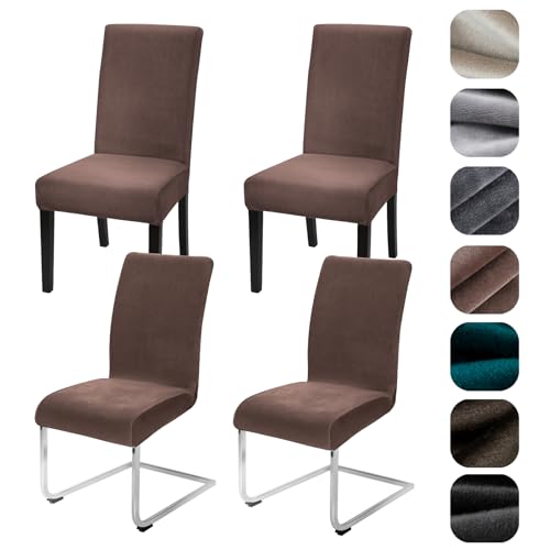 Alishomtll Stretch Samt Stuhlhussen 4er/6er Set Velvet/Velour Stuhlbezug Schwingstuhl Elastische Hussen Waschbarer Stühle Schutz für Küche Restaurant Hotel Bankett Hochzeit (Khaki, 4 Stück) von Alishomtll