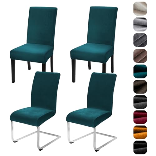 Alishomtll Stretch Samt Stuhlhussen 4er/6er Set Velvet/Velour Stuhlbezug Schwingstuhl Elastische Hussen Waschbarer Stühle Schutz für Küche Restaurant Hotel Bankett Hochzeit (Turquoise, 4 Stück) von Alishomtll