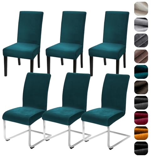 Alishomtll Stretch Samt Stuhlhussen 4er/6er Set Velvet/Velour Stuhlbezug Schwingstuhl Elastische Hussen Waschbarer Stühle Schutz für Küche Restaurant Hotel Bankett Hochzeit (Turquoise, 6 Stück) von Alishomtll