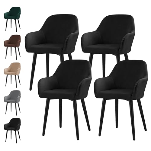 Alishomtll Stretch Samt Stuhlhussen 4er Set Universal Sesselbezug Stuhlbezug mit Armlehnen Abnehmbare Waschbar Esszimmerstühle Bezug für Küche Esszimmer Bankett Hochzeit Party (Schwarz, Large) von Alishomtll