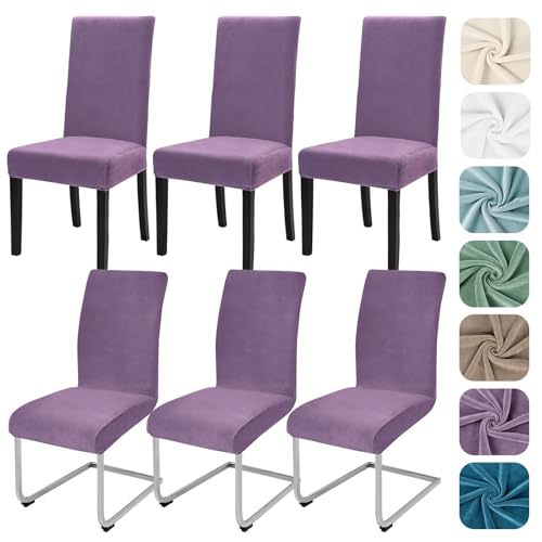 Alishomtll Stretch Samt Stuhlhussen 6er Set Velvet/Velour Stuhlbezug Schwingstuhl Elastische Hussen Waschbarer Stühle Schutz für Küche Restaurant Hotel Bankett Hochzeit (Graulila, 6 Stück) von Alishomtll