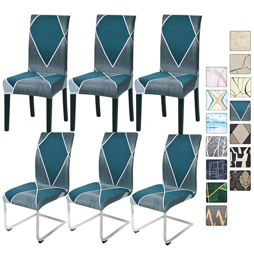 Alishomtll Stretch Stuhlbezug 4er/6er Set Stuhlhussen Schwingstuhl Elastische Stuhlhussen Abnehmbarer Waschbarer Esszimmerstühle Bezüge für Restaurant Hotel Bankett (Blau Geometrie, 6 Stück) von Alishomtll