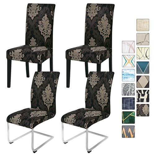 Alishomtll Stretch Stuhlbezug 4er Set Stuhlhussen Schwingstuhl Elastische Stuhlhussen Abnehmbarer Waschbarer Esszimmerstühle Bezüge für Restaurant Hotel Bankett (Braun, 4 Stück) von Alishomtll