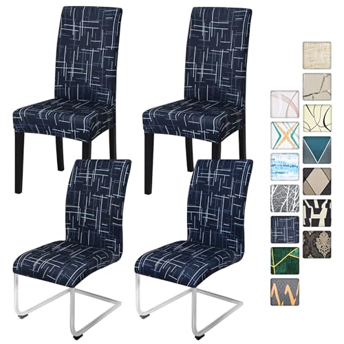 Alishomtll Stretch Stuhlbezug 4er/6er Set Stuhlhussen Schwingstuhl Elastische Stuhlhussen Abnehmbarer Waschbarer Esszimmerstühle Bezüge für Restaurant Hotel Bankett (Linien, 4 Stück) von Alishomtll
