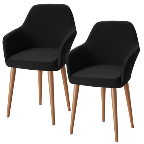 Alishomtll Stretch Stuhlhussen 2er Set Sesselbezug Stuhlbezug mit Armlehnen Abnehmbare Waschbar Schonbezug für Bürostühle Esszimmerstühle Bezug für Küche Bankett Hochzeit Party (Schwarz, 2 Stück) von Alishomtll