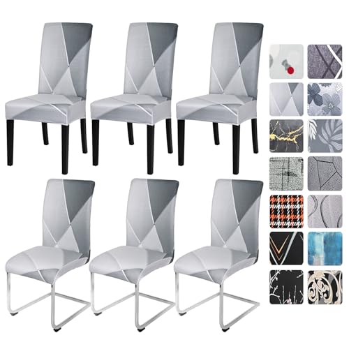 Alishomtll Stretch Stuhlhussen 4er/6er Set Grau Stuhlbezug Schwingstuhl Elastische Hussen Abnehmbarer Waschbarer Stühle Schutz für Esszimmer Küche Restaurant Hotel Bankett (Geometrie 6 Stück) von Alishomtll