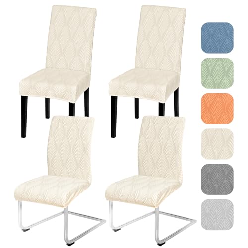 Alishomtll Stretch Stuhlhussen 4er/6er Set Stuhlbezug Universal für Schwingstühle Blatt Jacquard Esszimmerstühle Bezug Abnehmbare Stühle Schutz für Küche Bankett Hochzeit Party (Beige, 4pcs) von Alishomtll