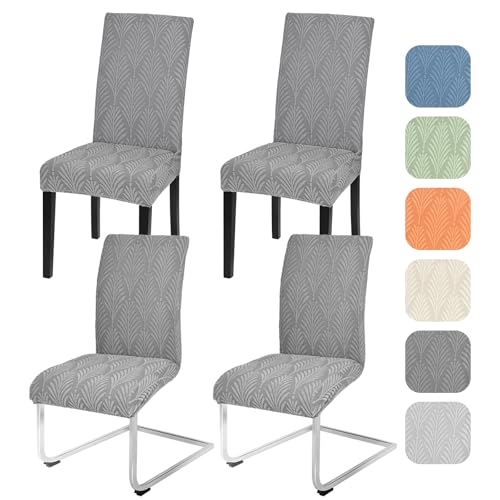 Alishomtll Stretch Stuhlhussen 4er/6er Set Stuhlbezug Universal für Schwingstühle Blatt Jacquard Esszimmerstühle Bezug Abnehmbare Stühle Schutz für Küche Bankett Hochzeit Party (Grau, 4pcs) von Alishomtll