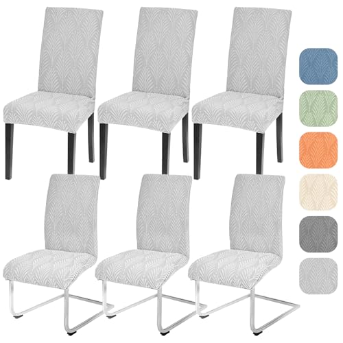 Alishomtll Stretch Stuhlhussen 4er/6er Set Stuhlbezug Universal für Schwingstühle Blatt Jacquard Esszimmerstühle Bezug Abnehmbare Stühle Schutz für Küche Bankett Hochzeit Party (Hellgrau, 6pcs) von Alishomtll