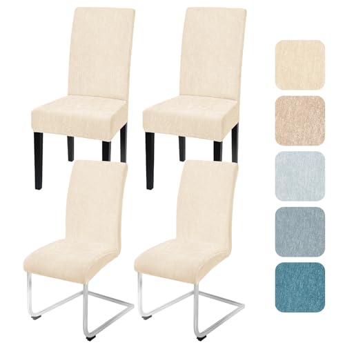 Alishomtll Stretch Stuhlhussen 4er Set Chenille Stuhlbezug für Schwingstühle Universal Esszimmerstühle Bezug Waschbar Abnehmbar Stühle Schutz für Küche Bankett Hochzeit Hotel Restaurant (Beige, 4pcs) von Alishomtll