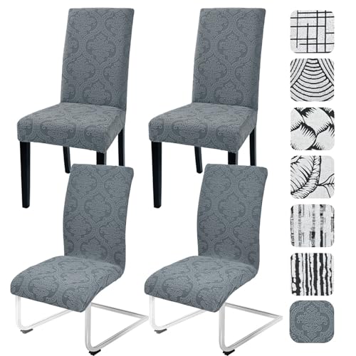 Alishomtll Stretch Stuhlhussen 4er Set Jacquard Stuhlbezug für Schwingstühle Universal Esszimmerstühle Bezug Waschbar Abnehmbar Stühle Schutz für Küche Bankett Hochzeit Party (Blumen, 4pcs) von Alishomtll