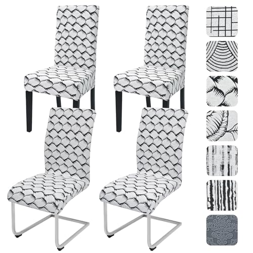 Alishomtll Stretch Stuhlhussen 4er Set Jacquard Stuhlbezug für Schwingstühle Universal Esszimmerstühle Bezug Waschbar Abnehmbar Stühle Schutz für Küche Bankett Hochzeit Party (Flocke, 4pcs) von Alishomtll