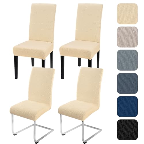 Alishomtll Stretch Stuhlhussen 4er Set Universal Stuhlbezug für Schwingstühle Jacquard Esszimmerstühle Bezug Waschbar Abnehmbar Stühle Schutz für Küche Bankett Hochzeit Party (Beige, 4pcs) von Alishomtll
