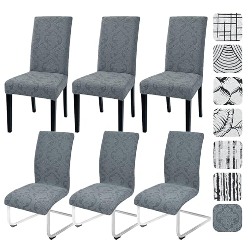 Alishomtll Stretch Stuhlhussen 6er Set Jacquard Stuhlbezug für Schwingstühle Universal Esszimmerstühle Bezug Waschbar Abnehmbar Stühle Schutz für Küche Bankett Hochzeit Party (Blumen, 6pcs) von Alishomtll