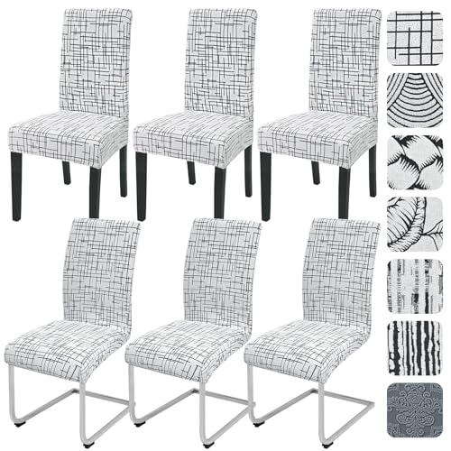 Alishomtll Stretch Stuhlhussen 6er Set Jacquard Stuhlbezug für Schwingstühle Universal Esszimmerstühle Bezug Waschbar Abnehmbar Stühle Schutz für Küche Bankett Hochzeit Party (Linie, 6pcs) von Alishomtll