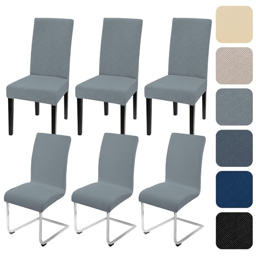 Alishomtll Stretch Stuhlhussen 6er Set Universal Stuhlbezug für Schwingstühle Jacquard Esszimmerstühle Bezug Waschbar Abnehmbar Stühle Schutz für Küche Bankett Hochzeit Party (Hellgrau, 6pcs) von Alishomtll